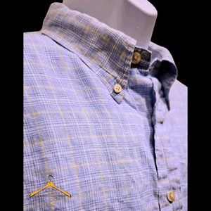 Brooks Brothers Linen Shirt - XL, Blue/White/Yellow Plaid, Button Down Collar